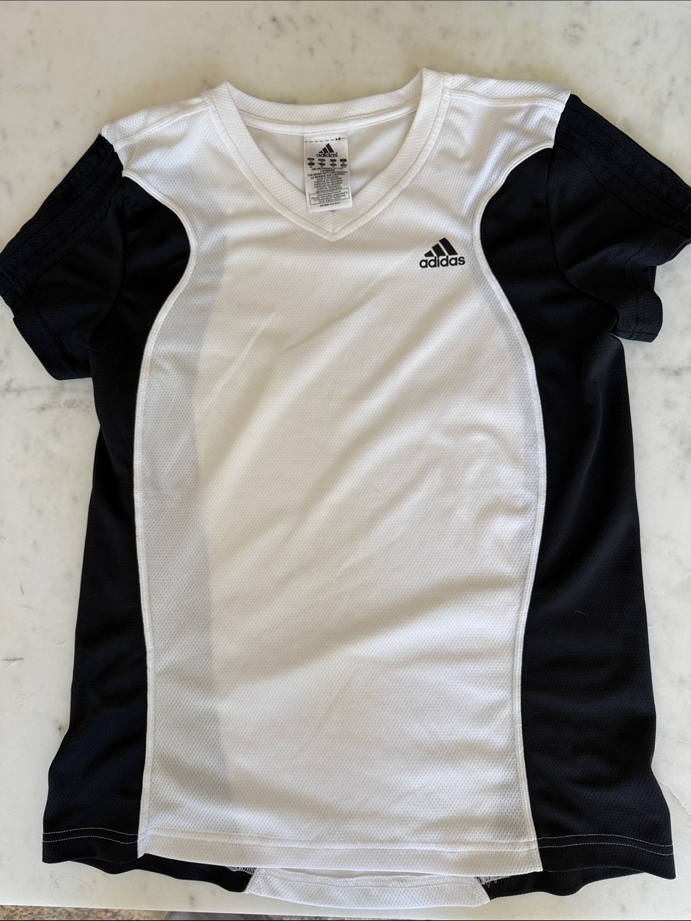 adidas White and Black Short Sleeve Athletic Tee